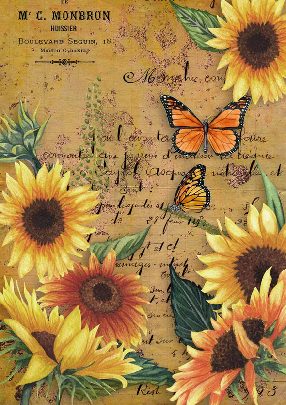 DECOUPAGE QUEEN DECOUPAGE PAPER - SUNFLOWERS AND MONARCH BUTTERFLY  05